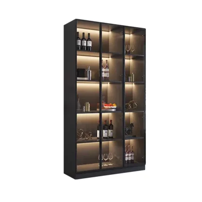 Contemporary Black Wood Glass Tall Display Storage Cabinet Image - 7