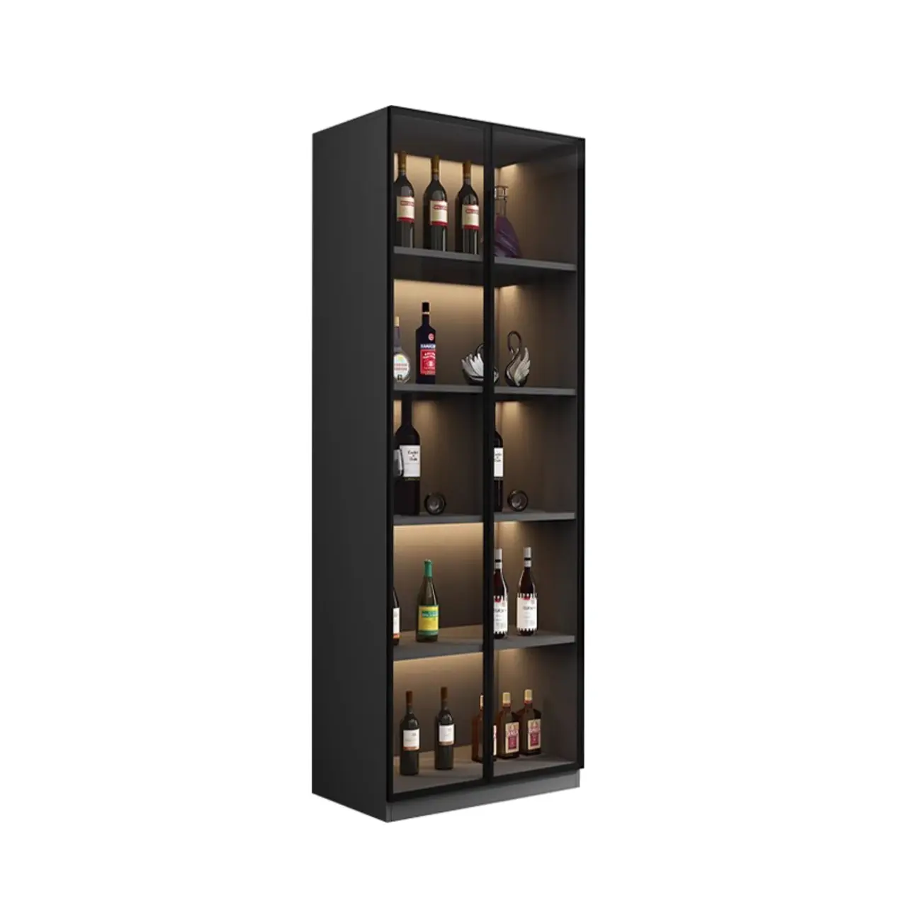 Contemporary Black Wood Glass Tall Display Storage Cabinet Image - 9 | homeyfad