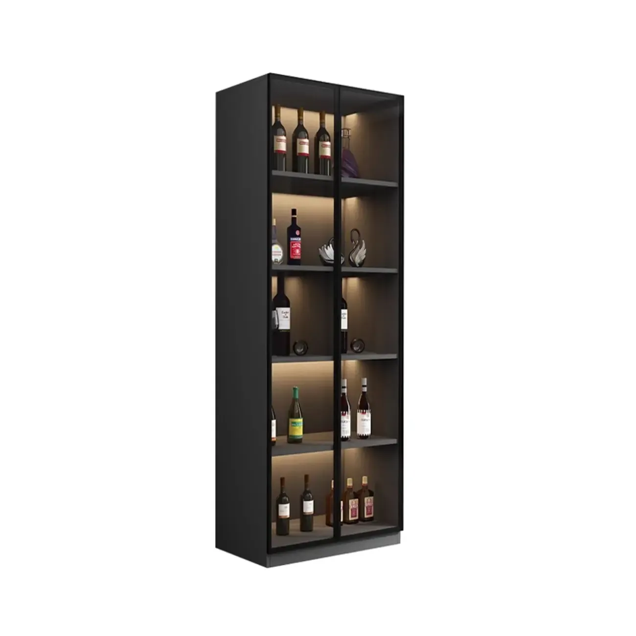 Contemporary Black Wood Glass Tall Display Storage Cabinet Image - 9