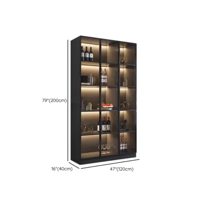 Contemporary Black Wood Glass Tall Display Storage Cabinet #size