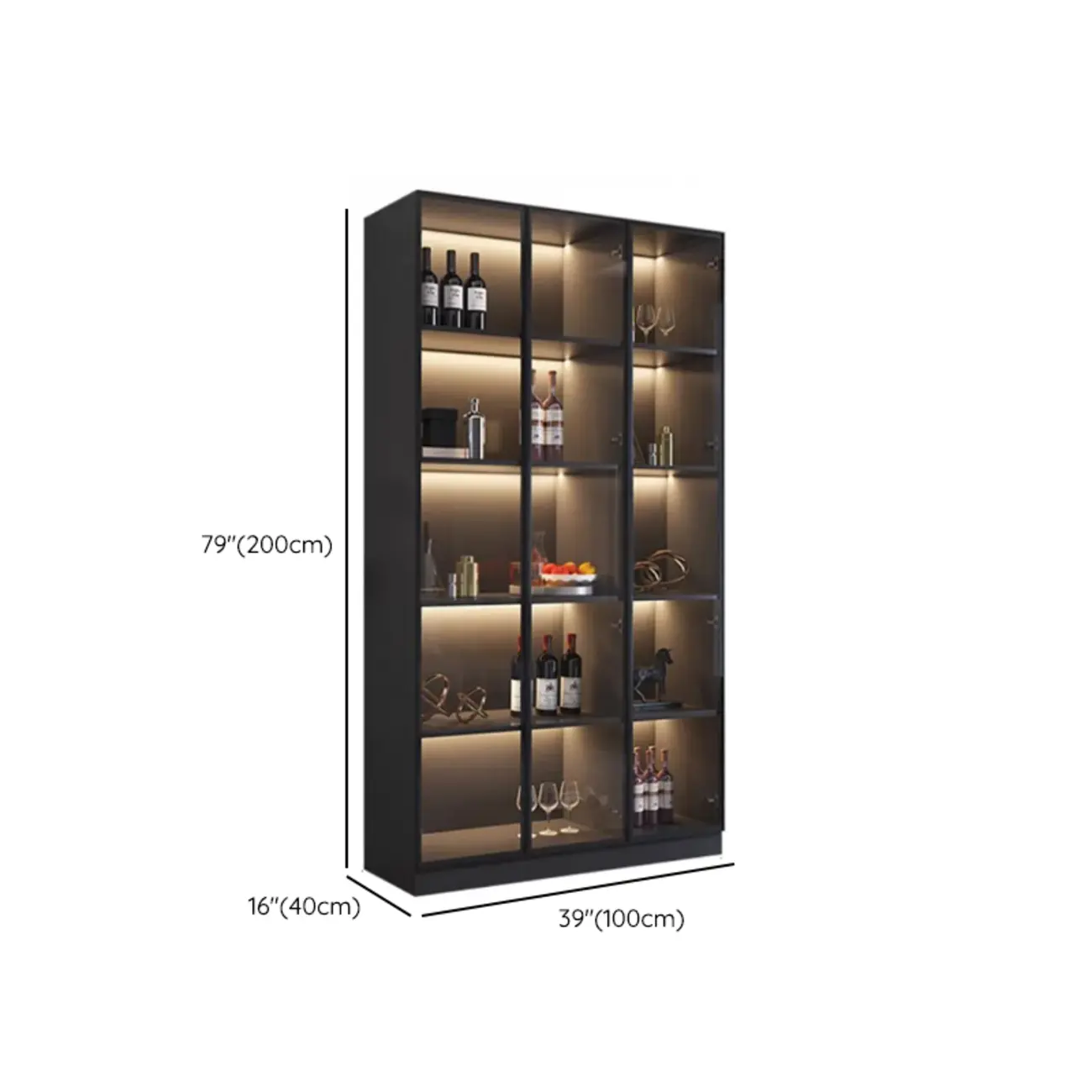 Contemporary Black Wood Glass Tall Display Storage Cabinet Image - 14 | homeyfad