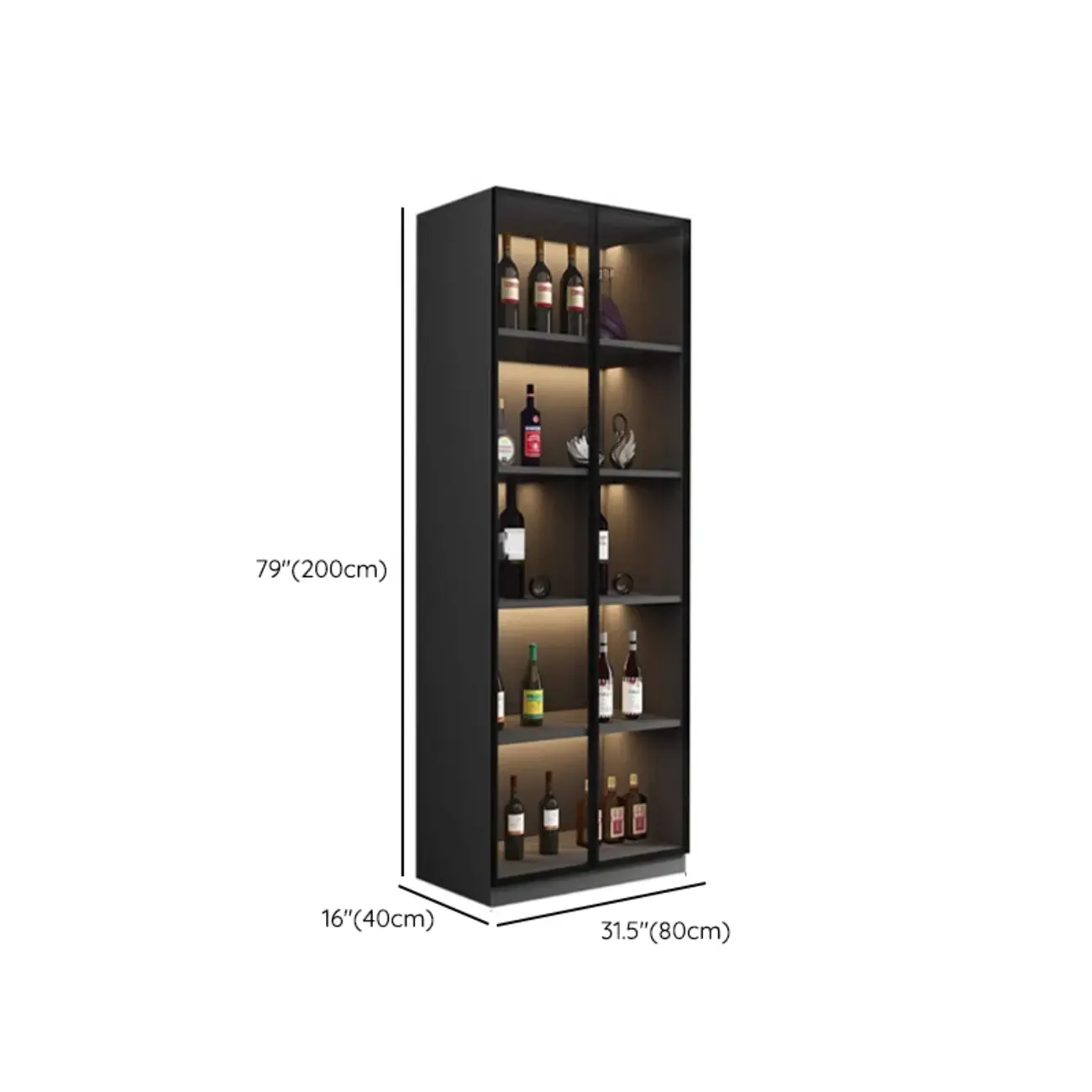 Contemporary Black Wood Glass Tall Display Storage Cabinet Image - 15 | homeyfad