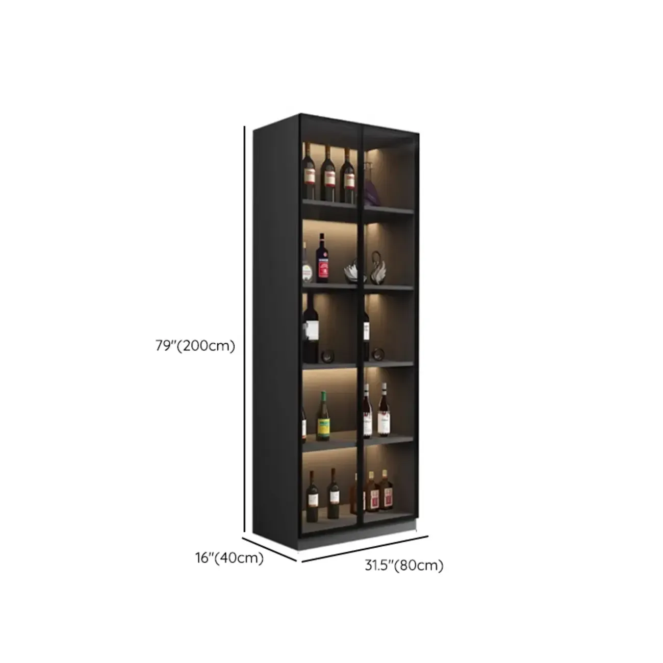Contemporary Black Wood Glass Tall Display Storage Cabinet Image - 15