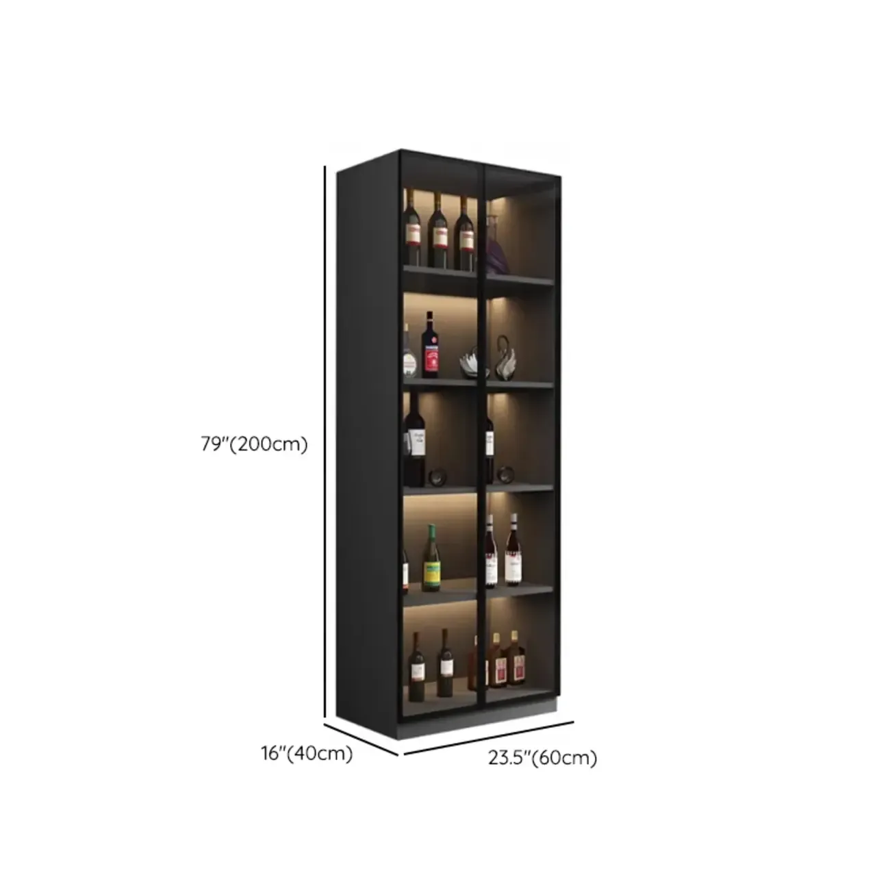 Contemporary Black Wood Glass Tall Display Storage Cabinet Image - 16