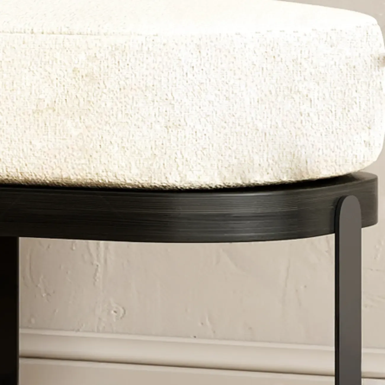 Modern Wooden Upholstered Beige Bench with Cream Cushion Image - 7