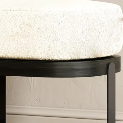 Modern Wooden Upholstered Beige Bench with Cream Cushion Image - 7