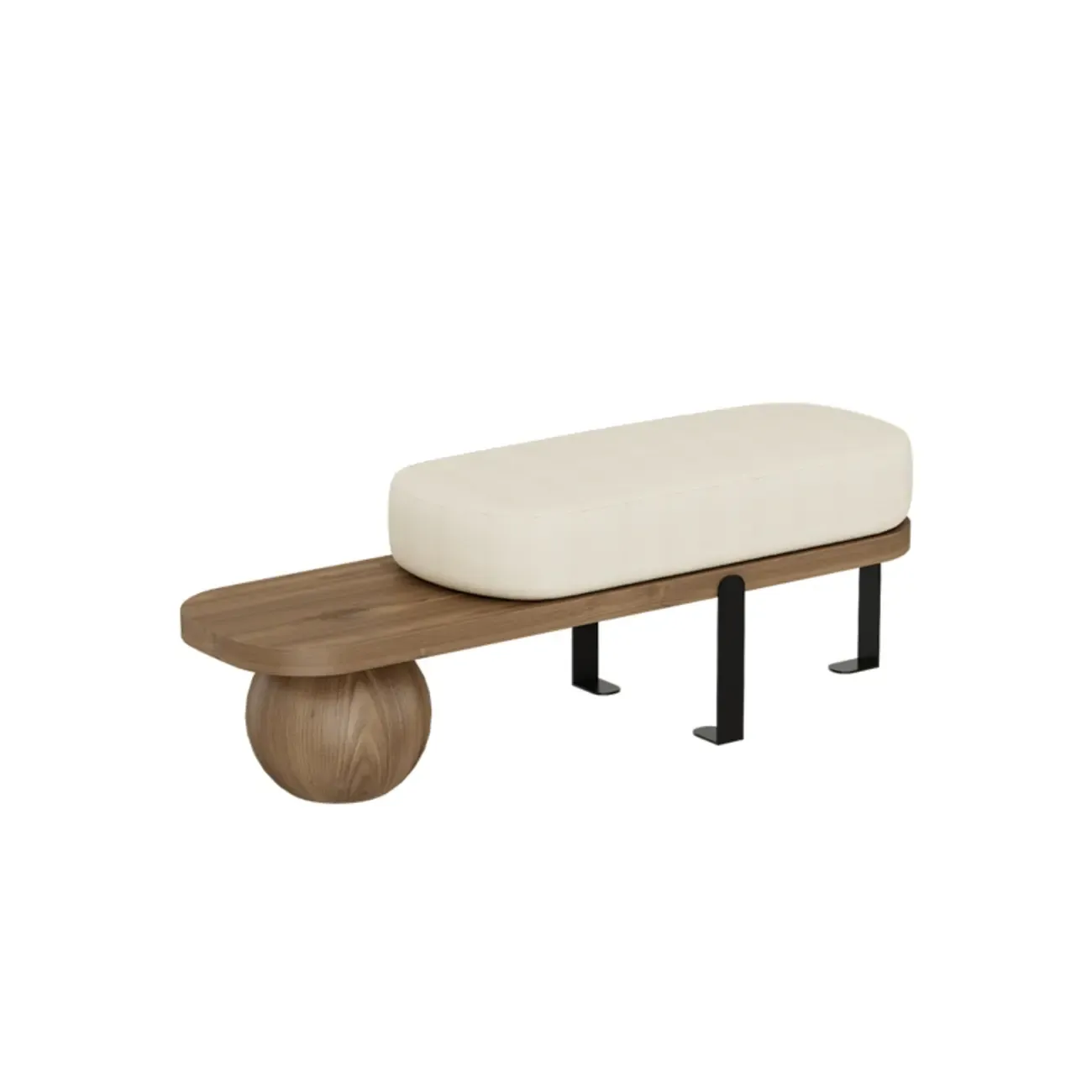 Modern Wooden Upholstered Beige Bench with Cream Cushion Image - 16