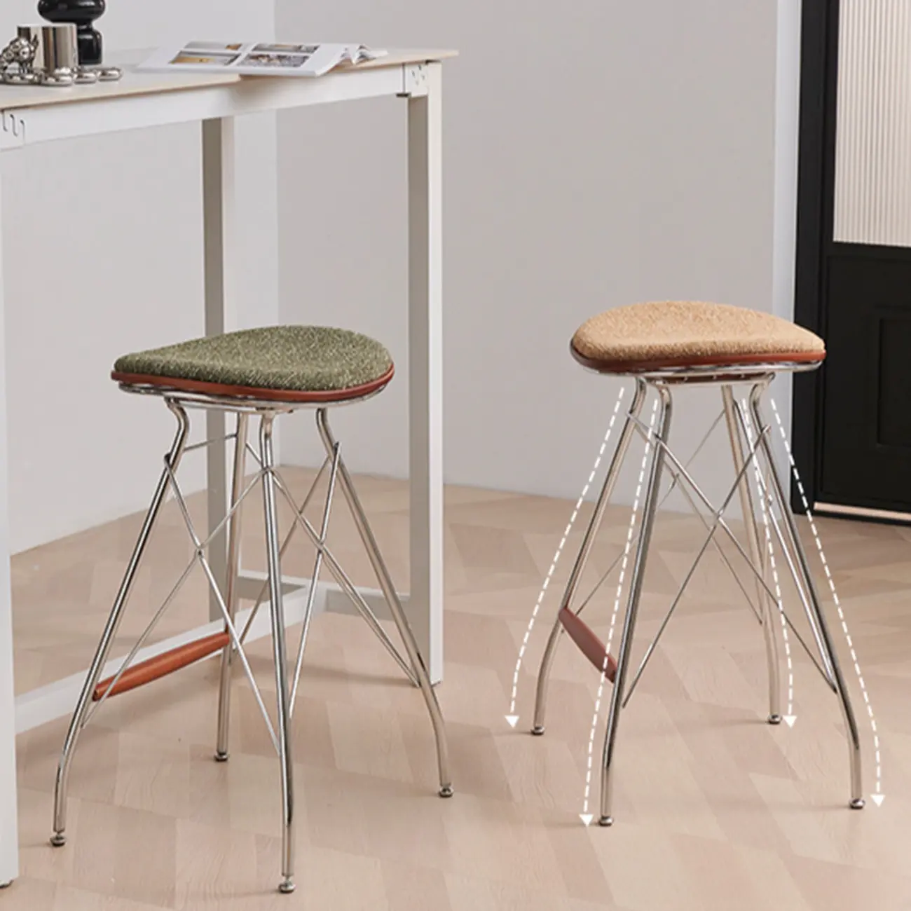 Adjustable Metal Frame Knitting Cushion Backless Bar Stool Image - 3 | homeyfad