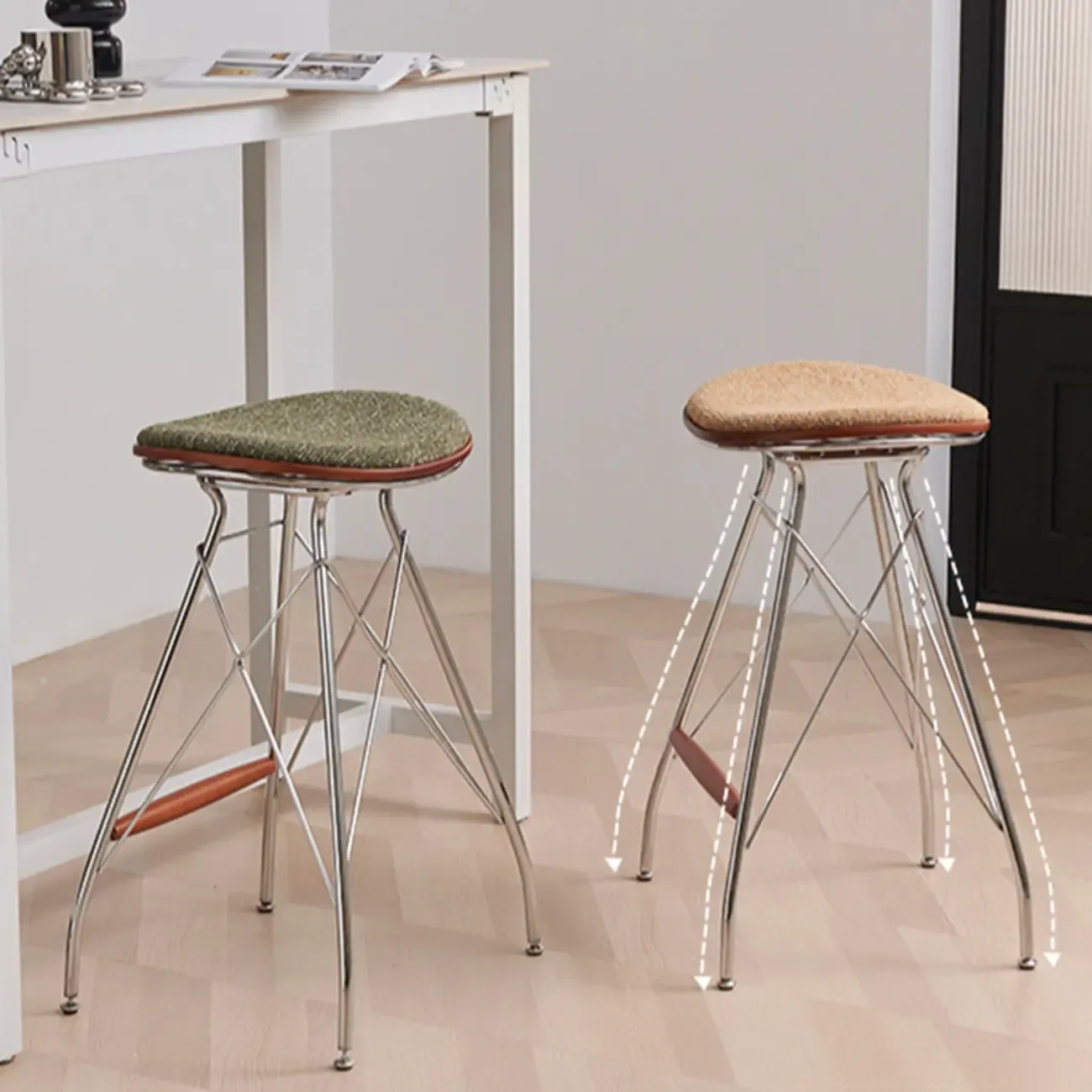 Adjustable Metal Frame Knitting Cushion Backless Bar Stool Image - 3
