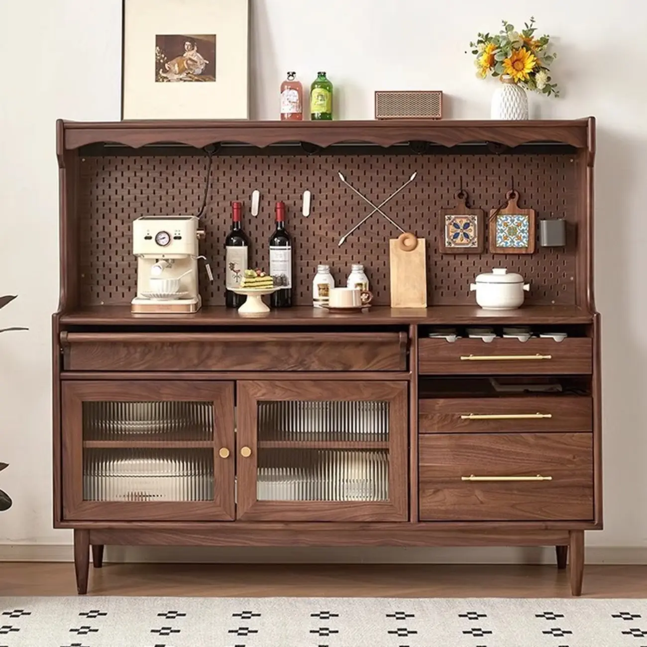 Lighting Wooden 3-Drawer Pegboard Back Brown Sideboard Image - 1 | homeyfad