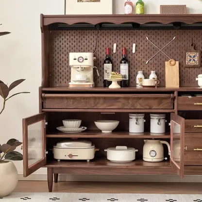 Lighting Wooden 3-Drawer Pegboard Back Brown Sideboard Image - 3