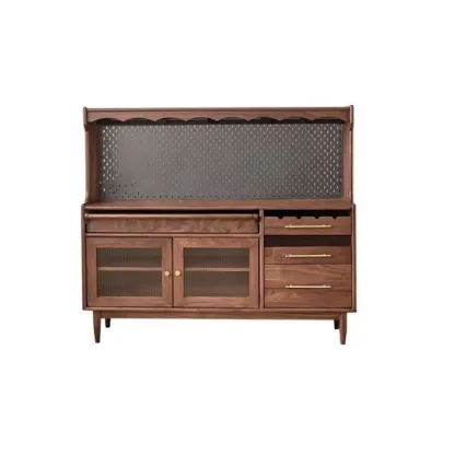 Lighting Wooden 3-Drawer Pegboard Back Brown Sideboard Image - 9