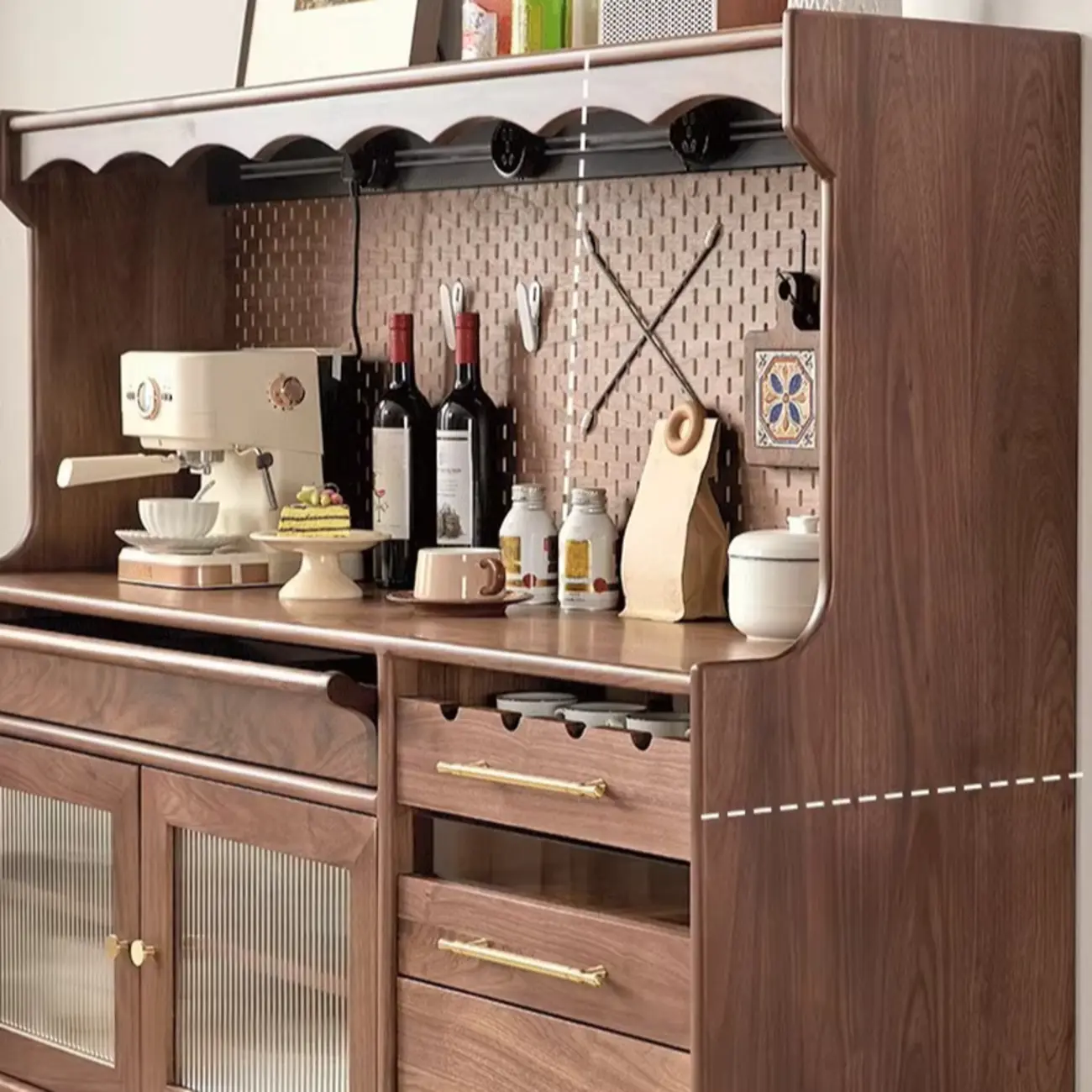 Lighting Wooden 3-Drawer Pegboard Back Brown Sideboard Image - 7 | homeyfad