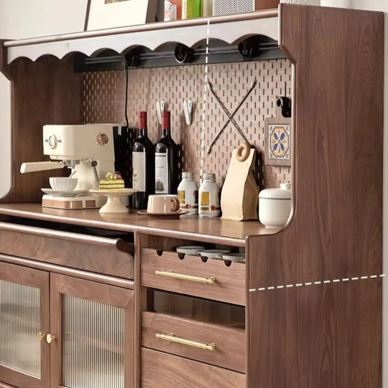 Lighting Wooden 3-Drawer Pegboard Back Brown Sideboard Image - 7