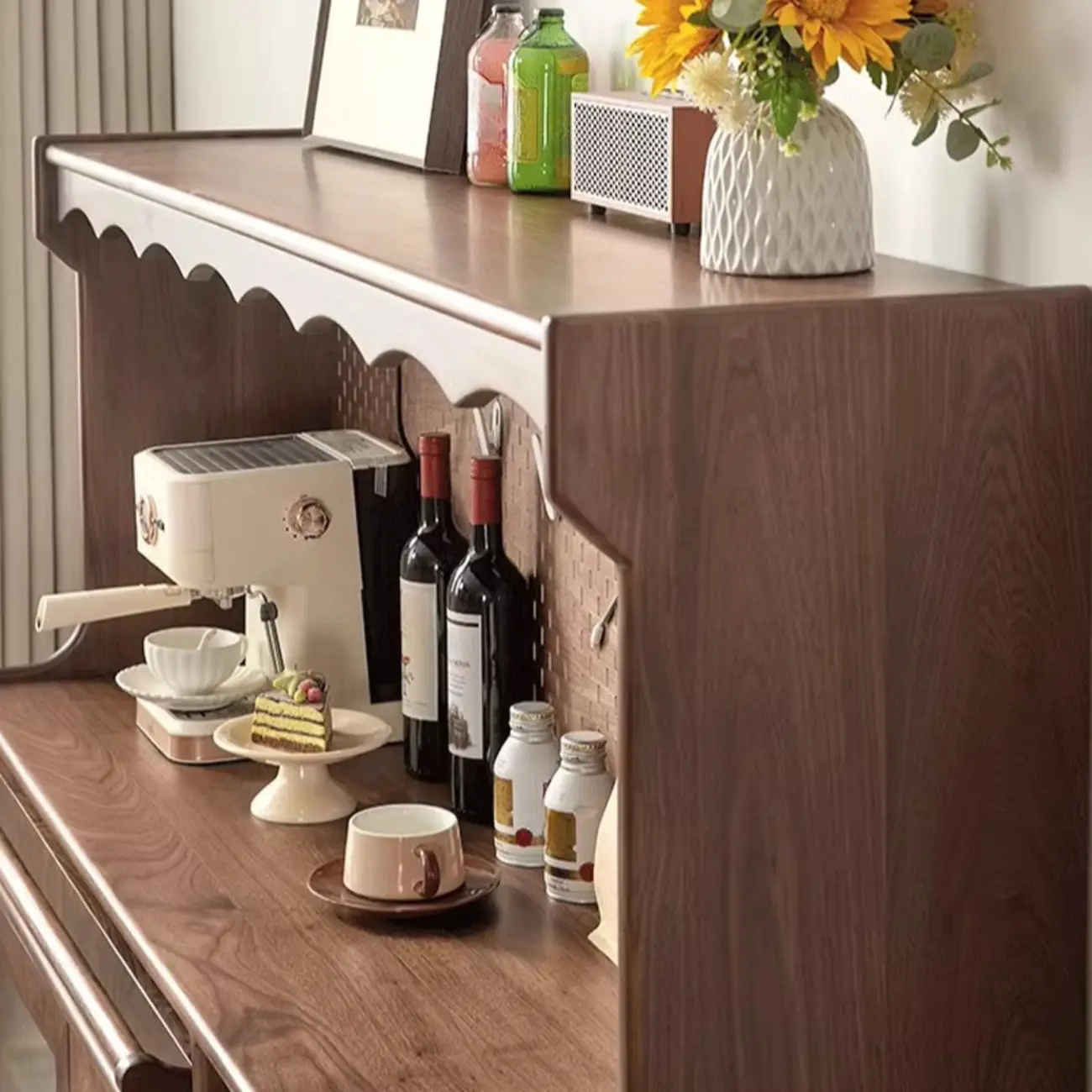 Lighting Wooden 3-Drawer Pegboard Back Brown Sideboard Image - 5 | homeyfad