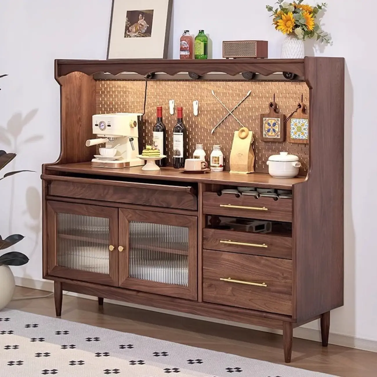 Lighting Wooden 3-Drawer Pegboard Back Brown Sideboard Image - 2 | homeyfad