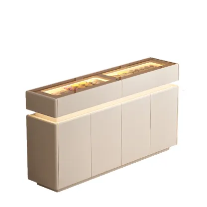 LED Light Wooden Glass Black Sideboard with Drawers Shelves Image - 11