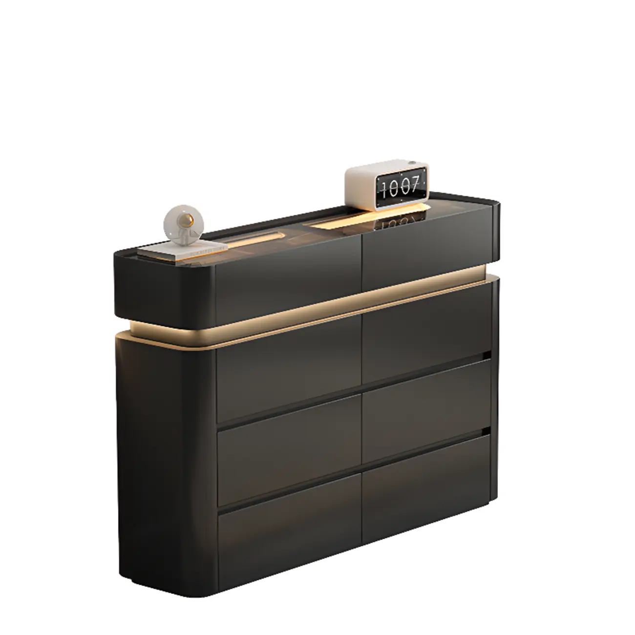 LED Light Wooden Glass Black Sideboard with Drawers Shelves Image - 14 | homeyfad