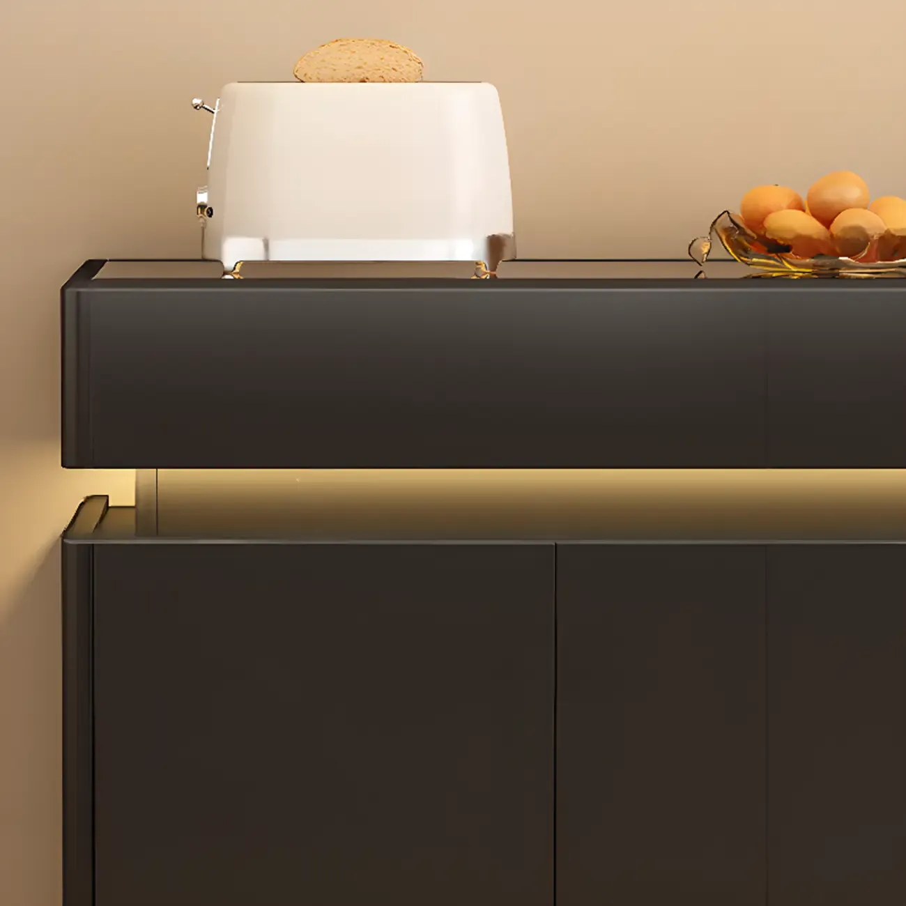 LED Light Wooden Glass Black Sideboard with Drawers Shelves Image - 15