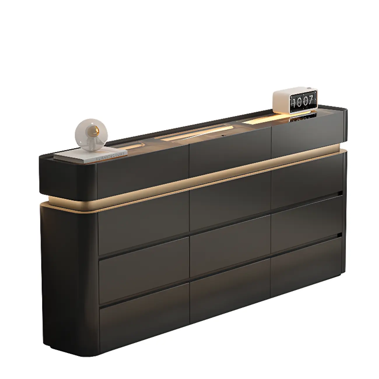 LED Light Wooden Glass Black Sideboard with Drawers Shelves Image - 18 | homeyfad