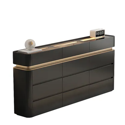 LED Light Wooden Glass Black Sideboard with Drawers Shelves Image - 18