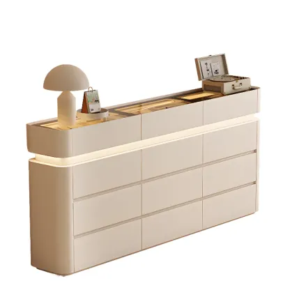 LED Light Wooden Glass Black Sideboard with Drawers Shelves Image - 22