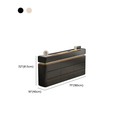 LED Light Wooden Glass Black Sideboard with Drawers Shelves Image - 30