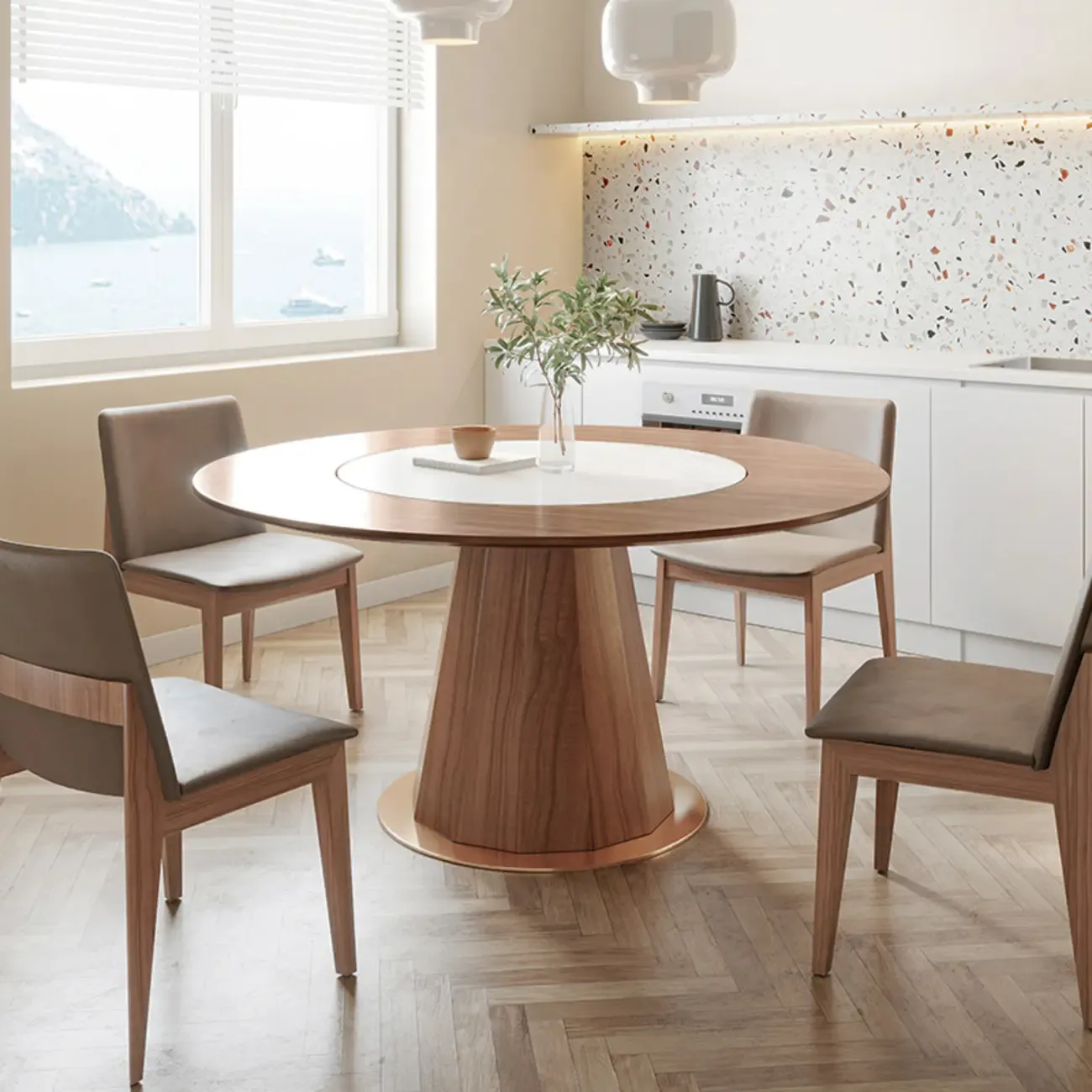 Modern Wood Round Dining Table Image - 1