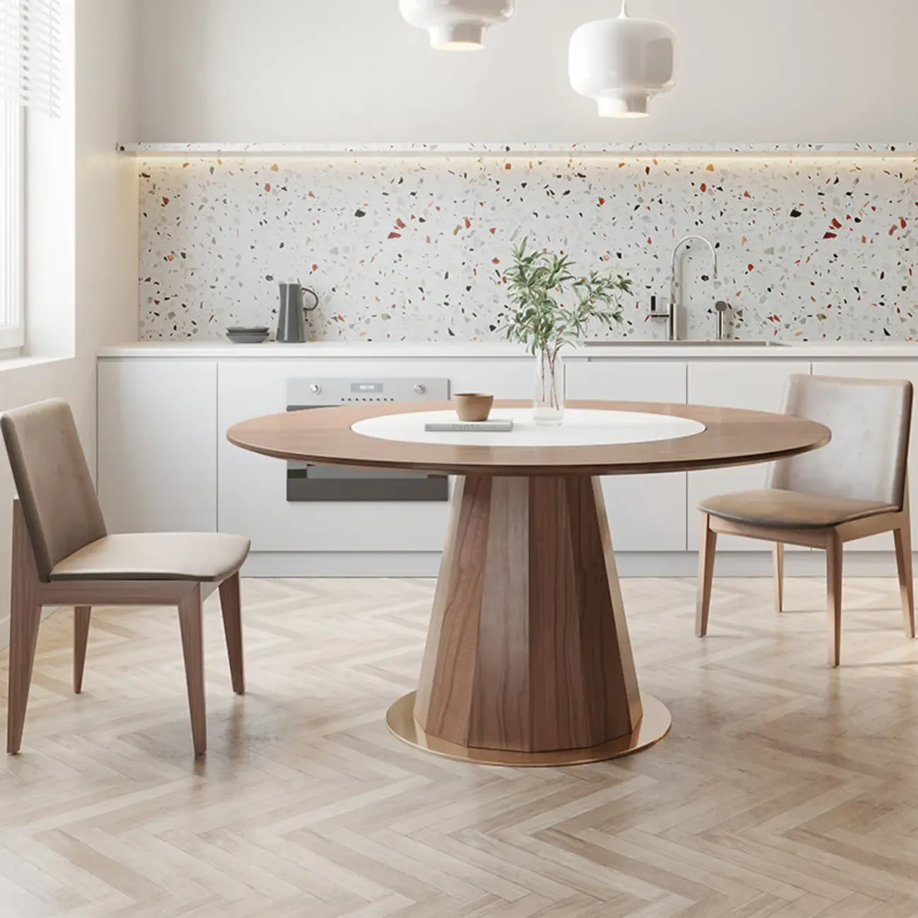 Modern Wood Round Dining Table Image - 3