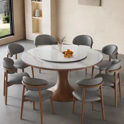 Modern White Wood Round Dining Table Image - 2