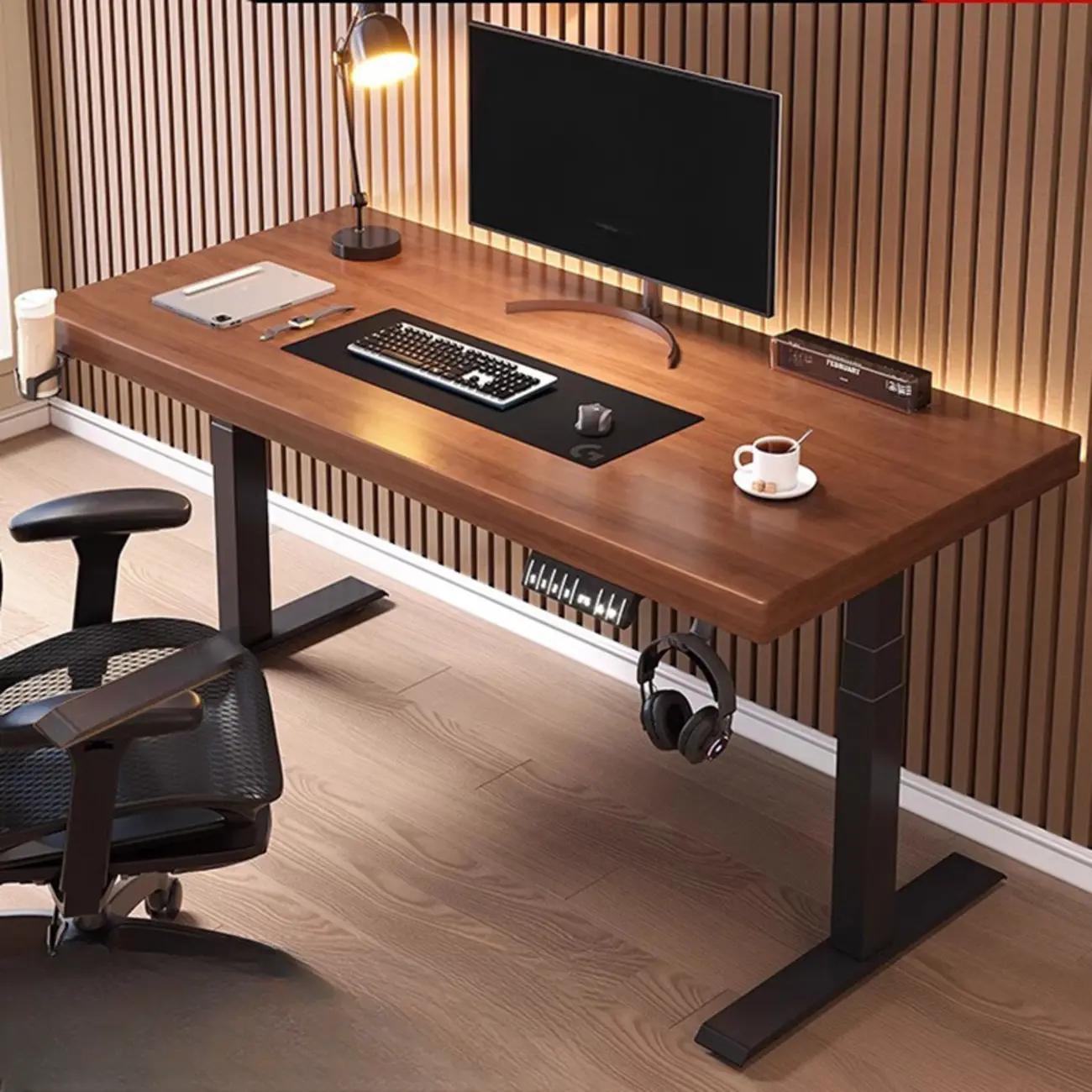 T-Shaped Wooden Adjustable Height Standing Desk with Storage Image - 1 | homeyfad