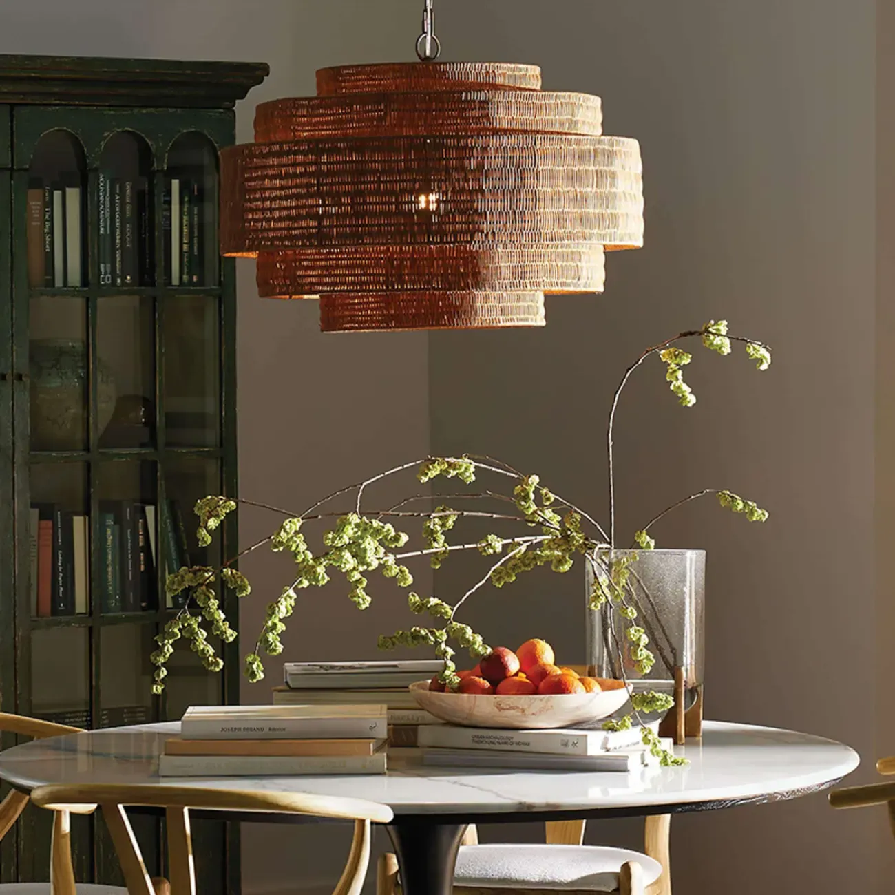 Oriental Brown Tiered Rattan Pendant Light for Dining Area Image - 3