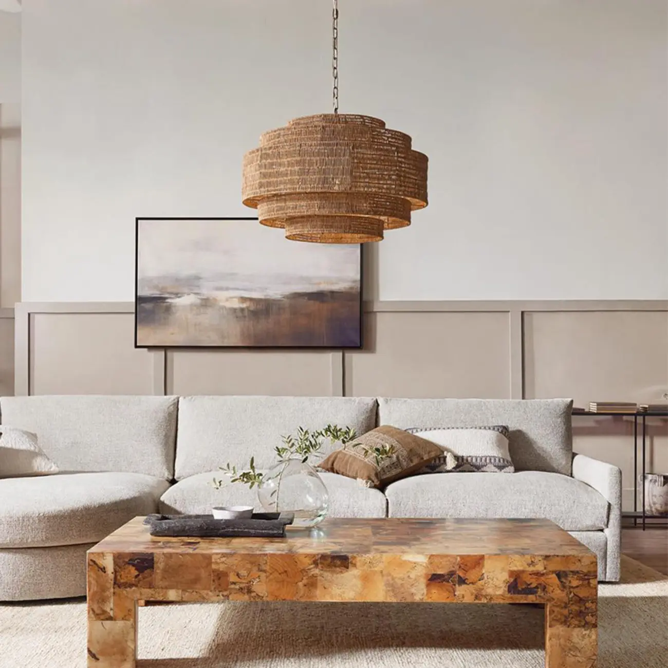 Oriental Brown Tiered Rattan Pendant Light for Dining Area Image - 4 | homeyfad