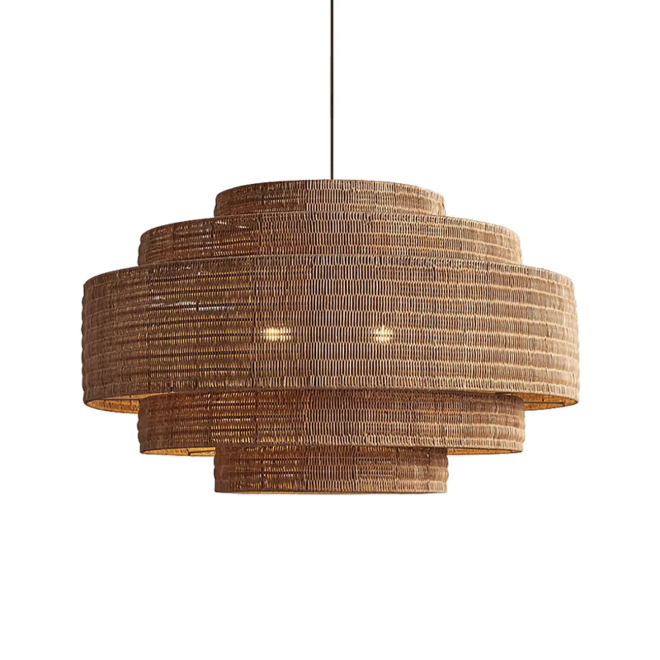 Oriental Brown Tiered Rattan Pendant Light for Dining Area Image - 5 | homeyfad
