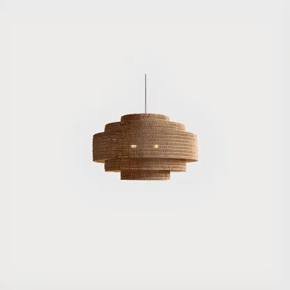 Oriental Brown Tiered Rattan Pendant Light for Dining Area Image - 6