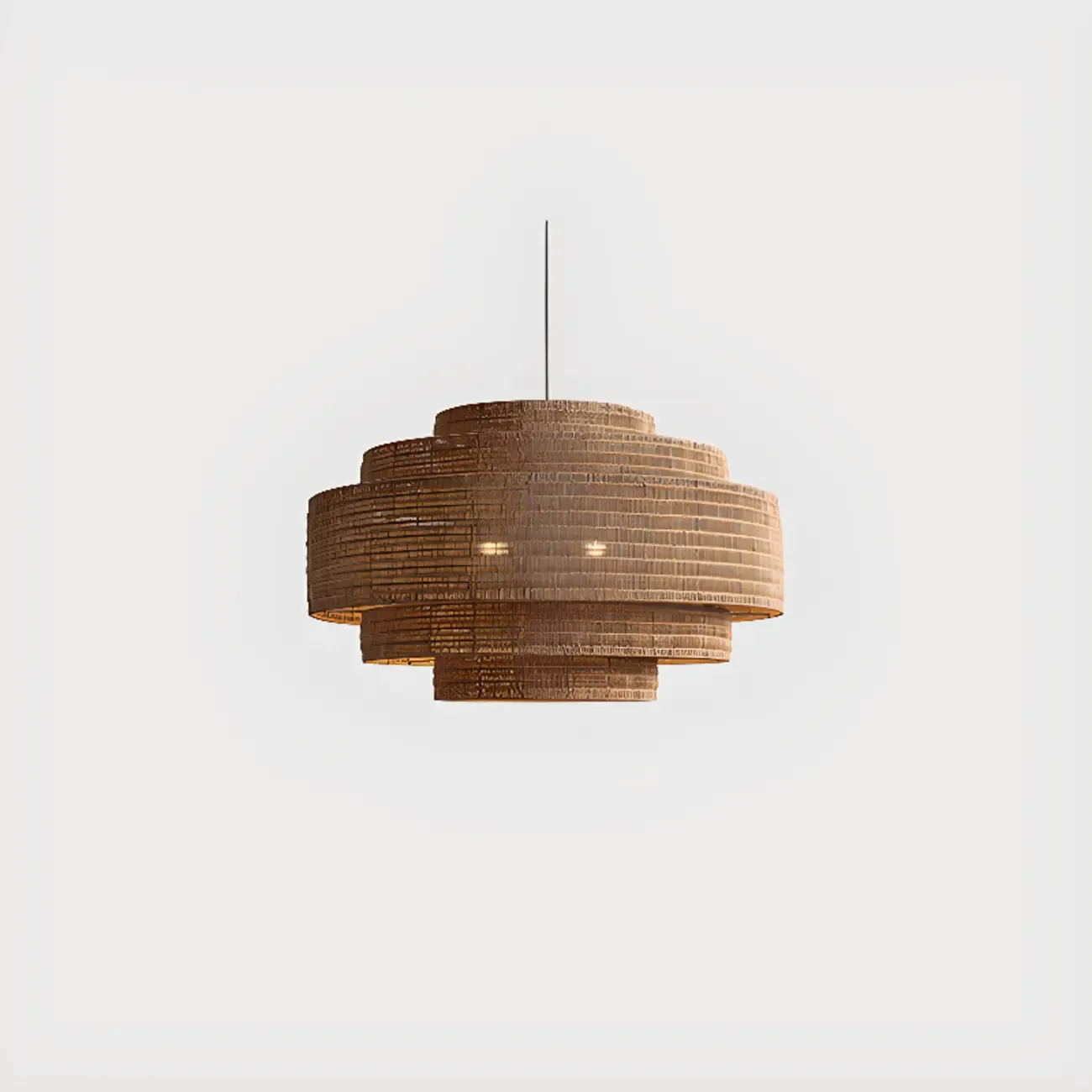 Oriental Brown Tiered Rattan Pendant Light for Dining Area Image - 8