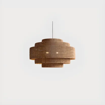 Oriental Brown Tiered Rattan Pendant Light for Dining Area Image - 8
