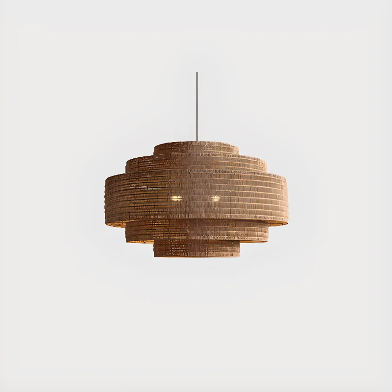 Oriental Brown Tiered Rattan Pendant Light for Dining Area Image - 9