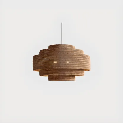 Oriental Brown Tiered Rattan Pendant Light for Dining Area Image - 9
