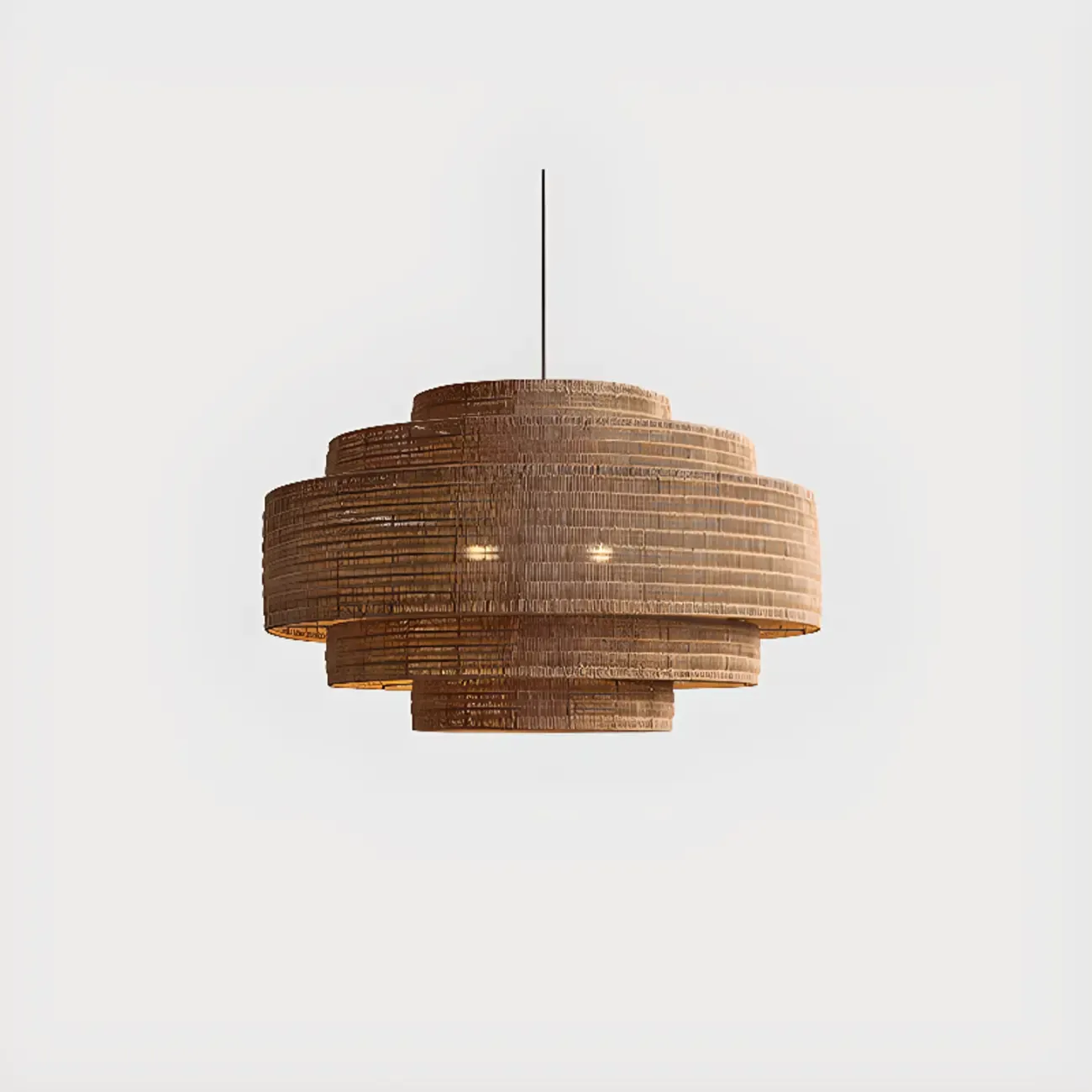 Oriental Brown Tiered Rattan Pendant Light for Dining Area Image - 10