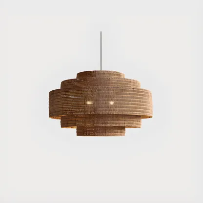 Oriental Brown Tiered Rattan Pendant Light for Dining Area Image - 10