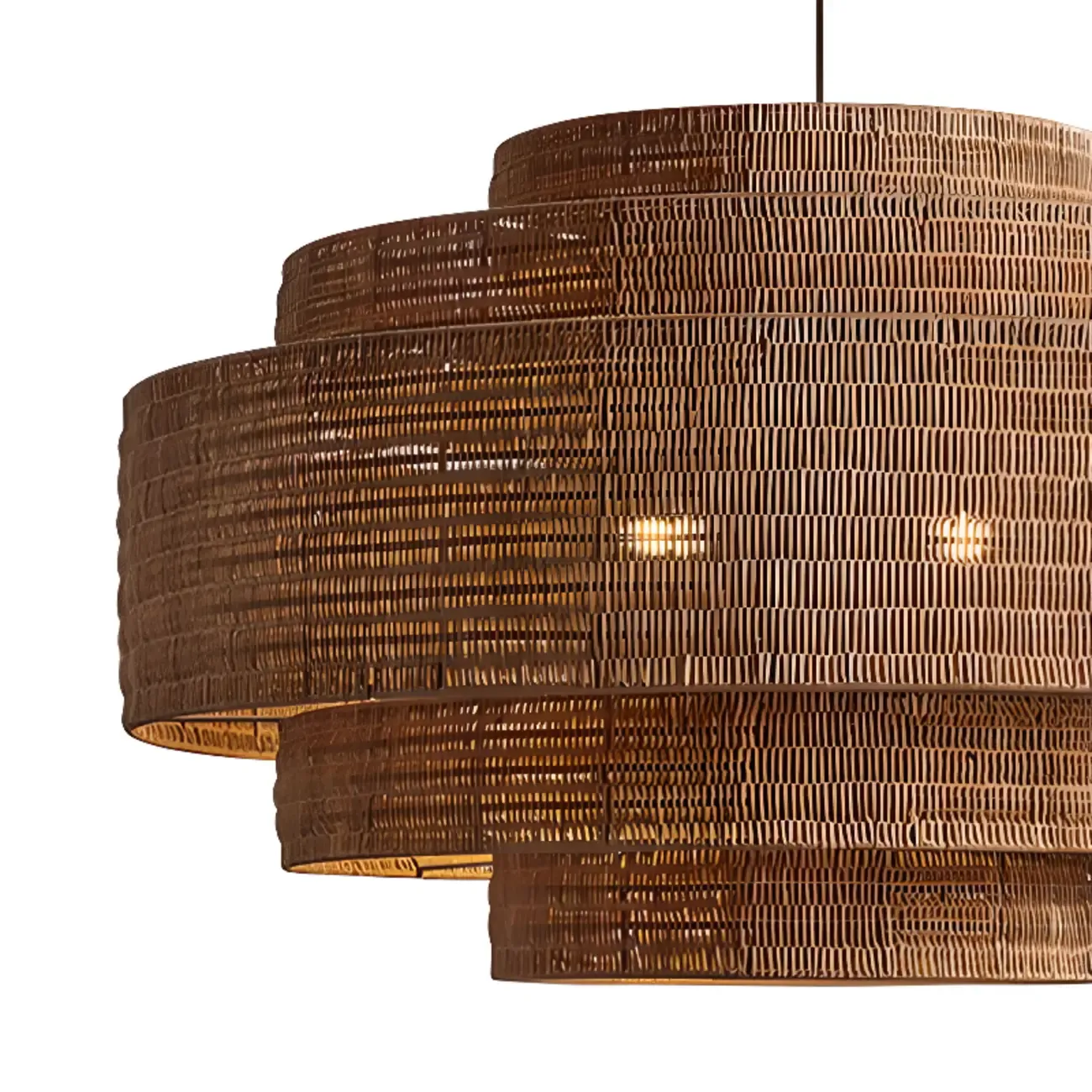 Oriental Brown Tiered Rattan Pendant Light for Dining Area Image - 12