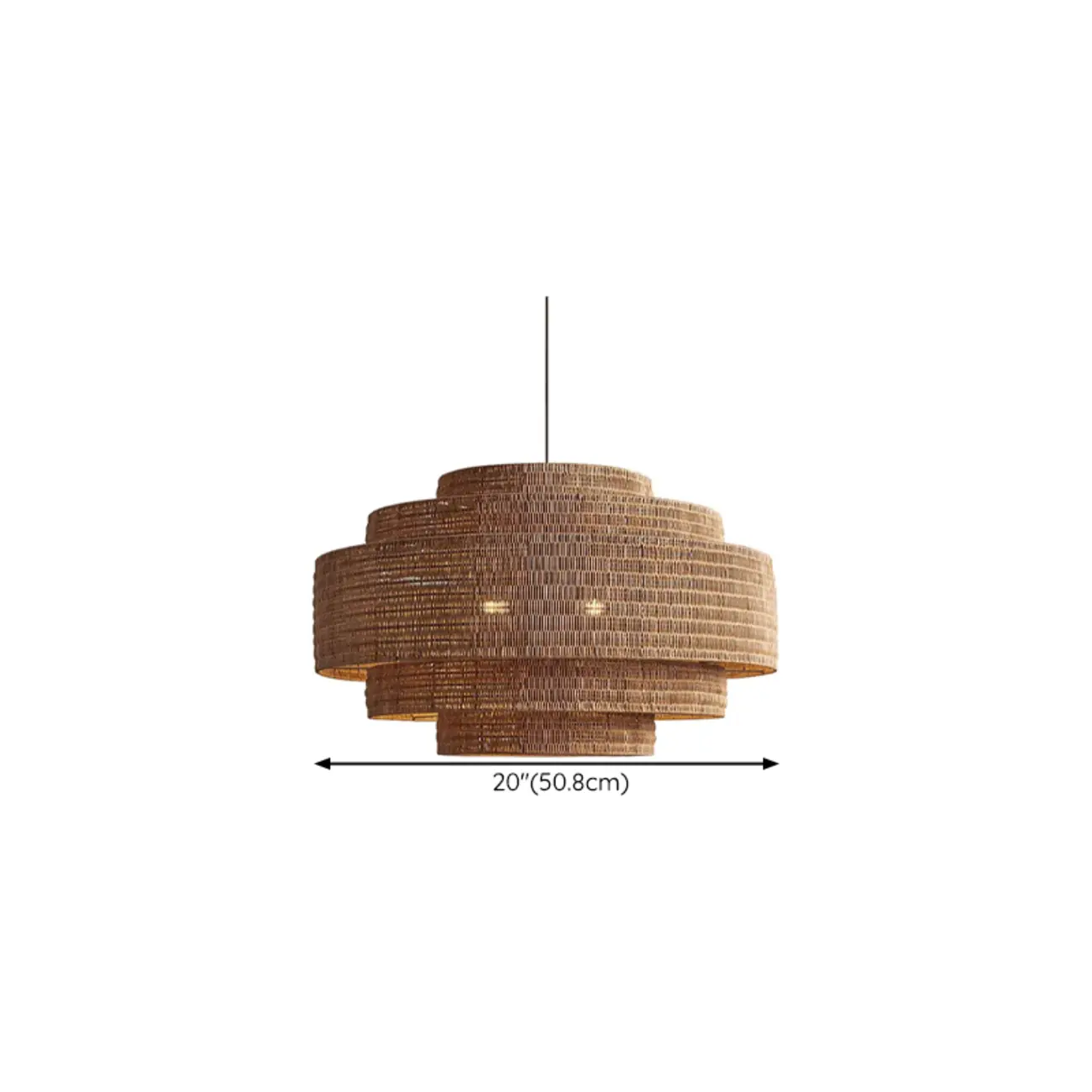 Oriental Brown Tiered Rattan Pendant Light for Dining Area #size