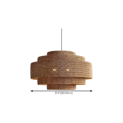 Oriental Brown Tiered Rattan Pendant Light for Dining Area Image - 15