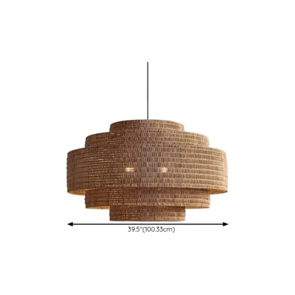 Oriental Brown Tiered Rattan Pendant Light for Dining Area Image - 16