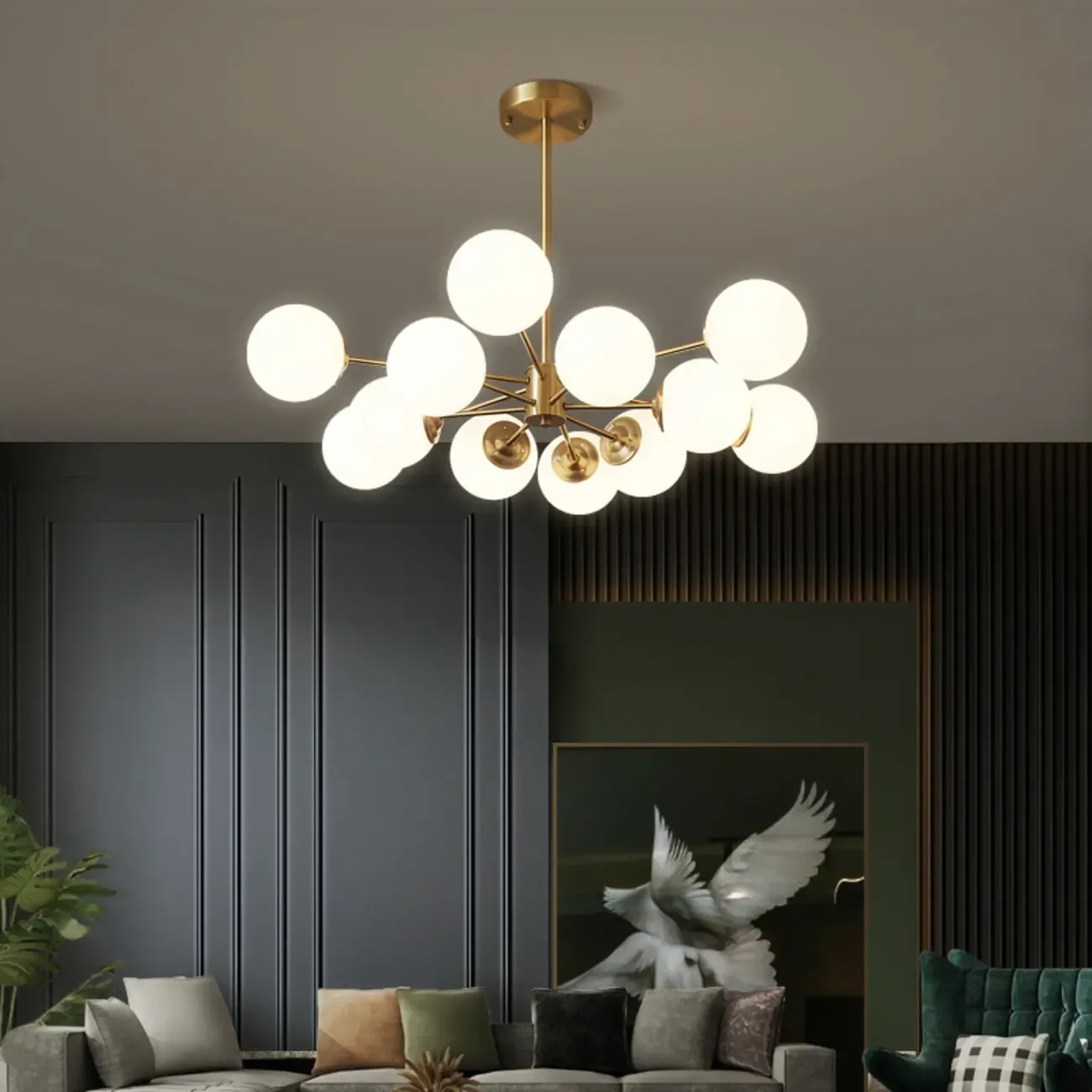 Modern Sputnik Chandelier Gold Metal Living Room Light Image - 4