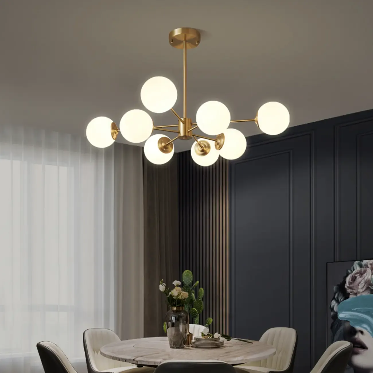 Modern Sputnik Chandelier Gold Metal Living Room Light Image - 3