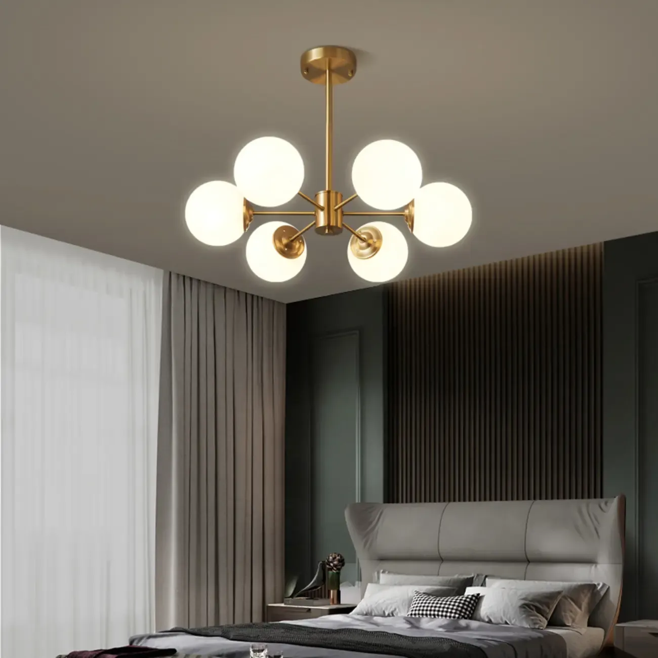 Modern Sputnik Chandelier Gold Metal Living Room Light Image - 2