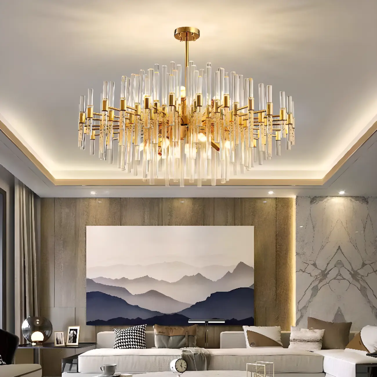 Modern Crystal Chandelier with Gold Finish for Living Room Image - 1 | homeyfad