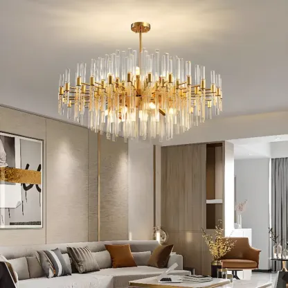 Modern Crystal Chandelier with Gold Finish for Living Room Image - 3